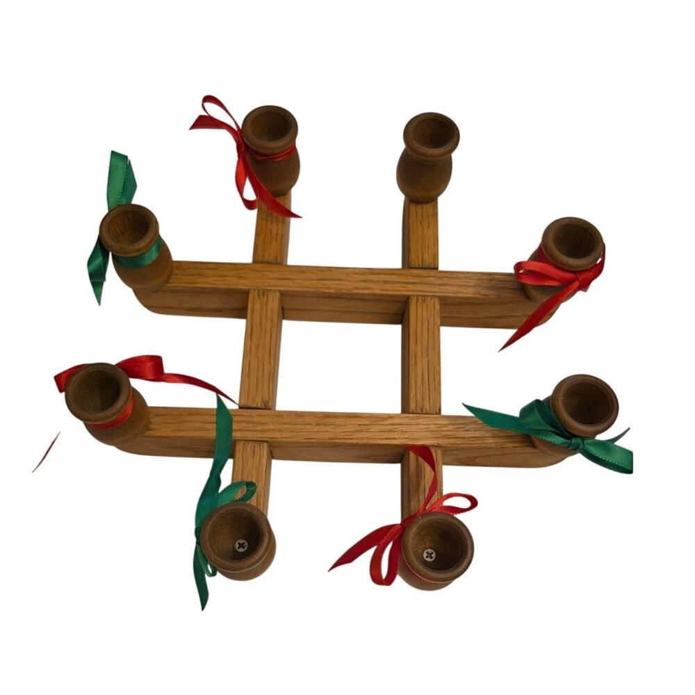 VTG Mid-Century Modern Interlocking Wood "Kriss Kross" Scandinavian Candleholder